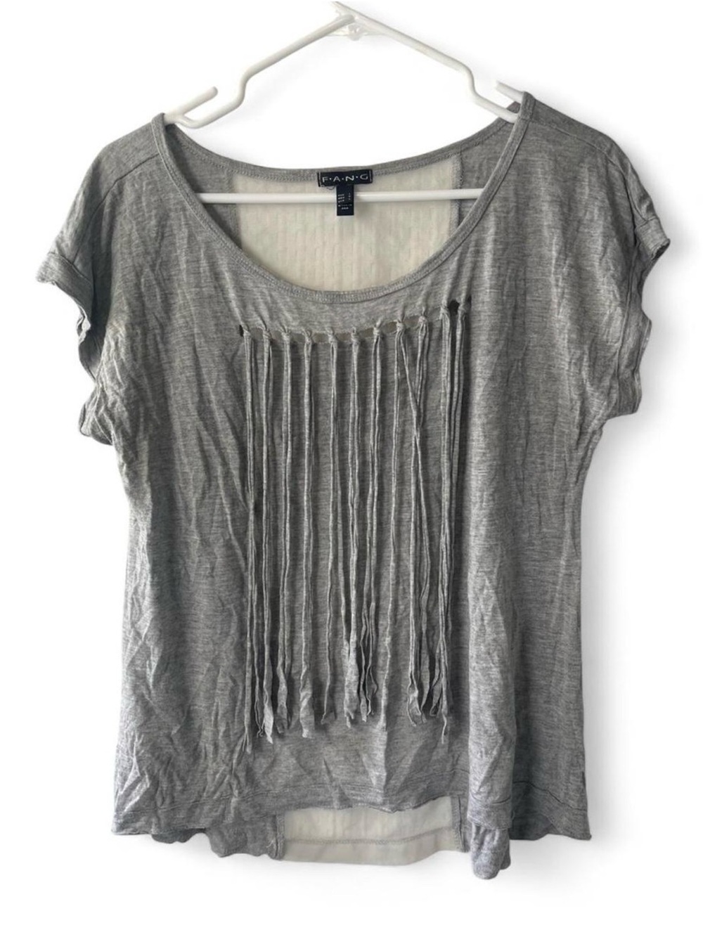 Fang Grey Fringe Front Scoop Neck Tee